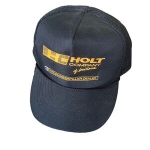 Vintage Holt Cat Embroidered Caterpillar Mesh SnapBack Trucker Hat Otto
